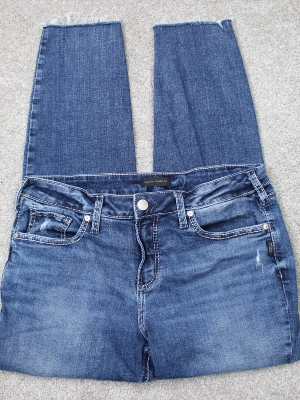 Silver Jeans Women 34x29 Blue Suki Skinny 5-Pocket Stretch Tapered Raw Hem Denim
